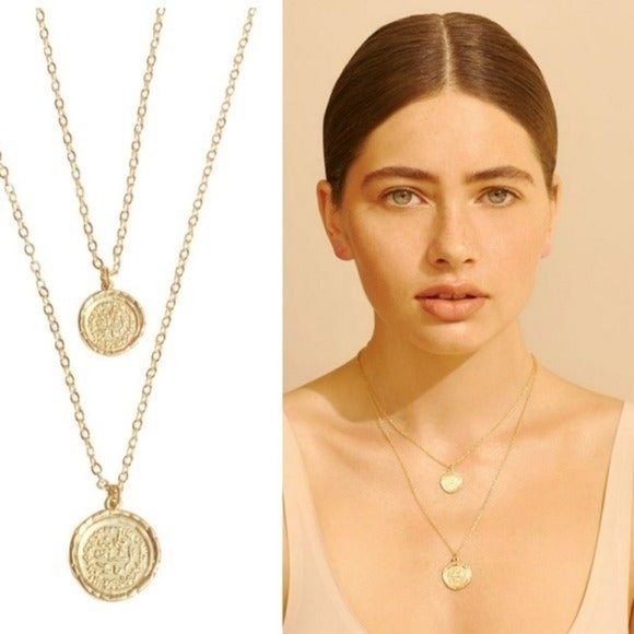 $75 NEW AMBER SCEATS Gold Double Coin Necklace - Picture 3 of 7